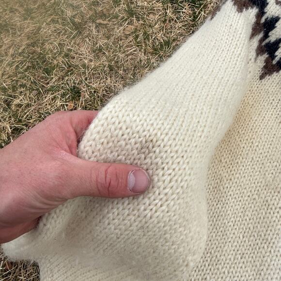 Women's Vintage 90's Icelandic Wool White Brown Zip Up Sweater Jacket Sz Medium - Picture 6 of 7